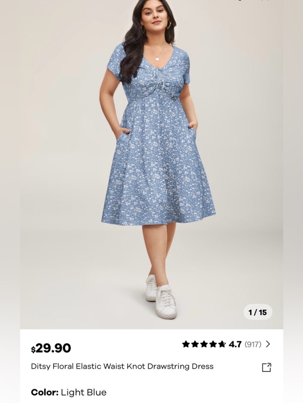 BloomChic Light Blue Ditsy Floral Knot-Front Midi Dress